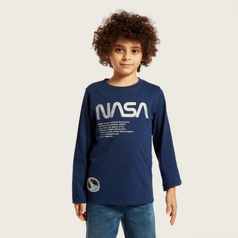 NASA Graphic Print T-shirt with Long Sleeves