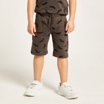 Batman Print Shorts with Drawstring Closure and Pockets