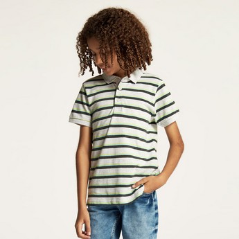 Juniors Striped Polo T-shirt with Short Sleeves and Button Closure