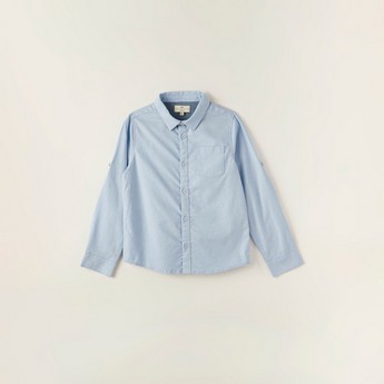 Juniors Solid Shirt with Long Sleeves and Pocket Detail