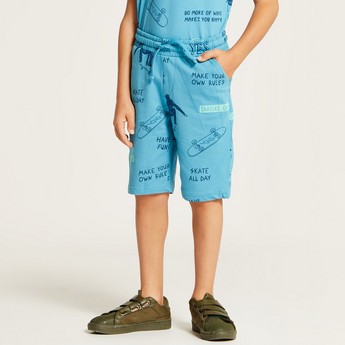 Juniors Printed Shorts with Drawstring Closure and Pockets