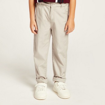 Juniors Solid Full Length Pants with Button Closure and Pockets