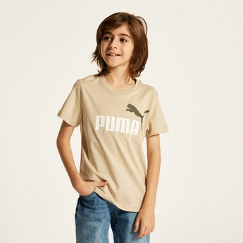 PUMA Logo Print Round Neck T-shirt with Short Sleeves