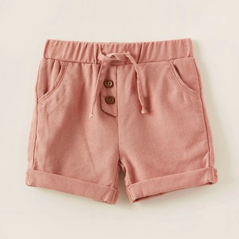 Giggles Solid Shorts with Elasticised Waistband and Drawstring Closure