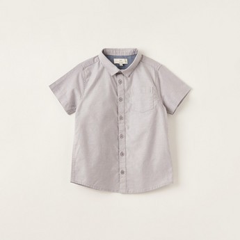 Juniors Solid Shirt with Spread Collar and Short Sleeves