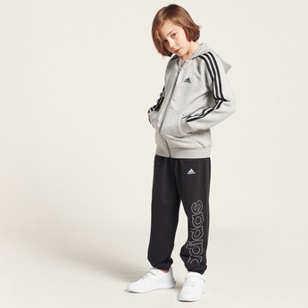 adidas Logo Print Hoodie with Long Sleeves and Kangaroo Pockets