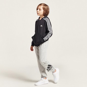 adidas Logo Print Hoodie with Long Sleeves and Kangaroo Pockets