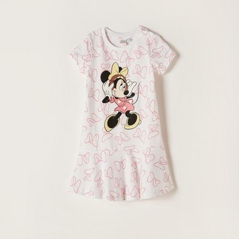 Disney Minnie Mouse Print Dress with Short Sleeves