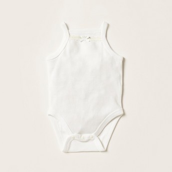 Juniors Solid Sleeveless Bodysuit with Button Closure