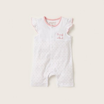 Giggles Heart Print Romper with Cap Sleeves