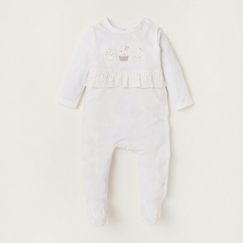 Giggles Embroidered Closed Feet Sleepsuit with Long Sleeves