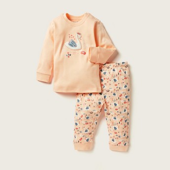 Juniors Printed Long Sleeve T-shirt and Pyjama Set