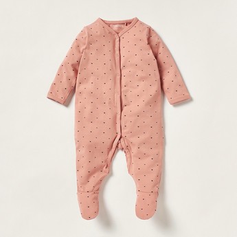 Juniors Heart Print Sleepsuit with Long Sleeves and Button Closure