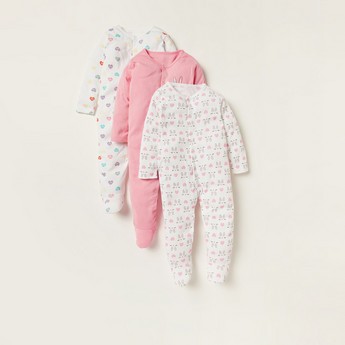 Juniors Printed Sleepsuit with Long Sleeves and Button Closure - Set of 3