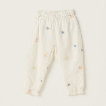 Giggles Floral Embroidered Pants with Elasticated Waistband