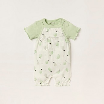 Juniors Solid T-shirt and Printed Dungarees