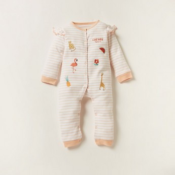 Juniors Embroidered Long Sleeves Sleepsuit with Button Closure