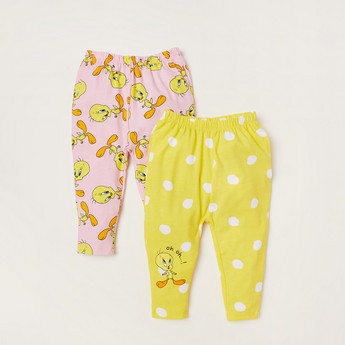 Tweety Print Leggings with Elasticated Waistband - Set of 2