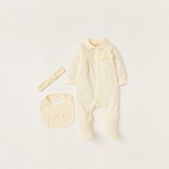 Giggles Solid 3-Piece Closed Feet Sleepsuit and Bib Set