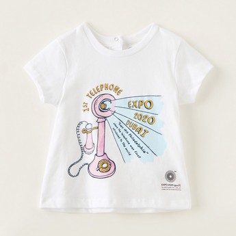 Expo 2020 Printed Round Neck T-shirt with Short Sleeves