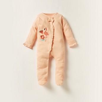 Juniors Embroidered Long Sleeves Sleepsuit with Button Closure