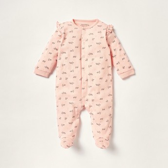 Juniors Printed Closed Feet Sleepsuit with Ruffles and Long Sleeves