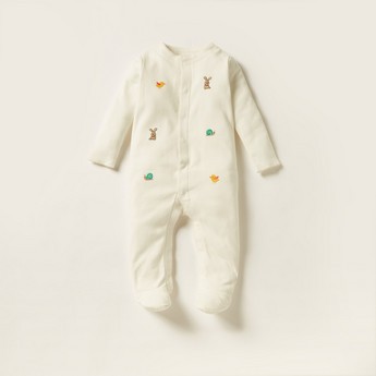 Giggles Embroidered Sleepsuit with Long Sleeves and Button Closure