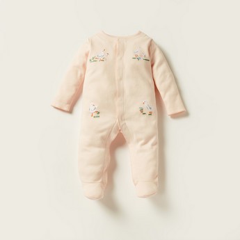 Giggles Embroidered Sleepsuit with Long Sleeves and Button Closure