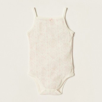 Giggles All-Over Printed Sleeveless Bodysuit with Bow Applique