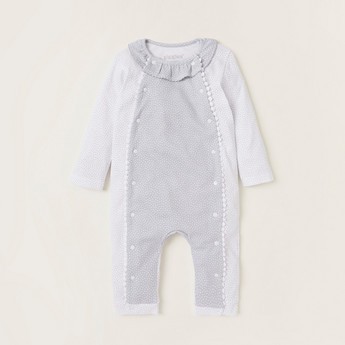 Giggles Printed Sleepsuit with Lace Detail and Snap Button Closure