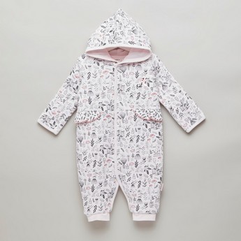 Juniors All-Over Floral Print Open Feet Sleepsuit with Hood