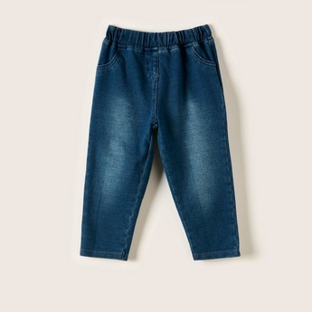 Juniors Solid Denim Pants with Elasticated Waistband