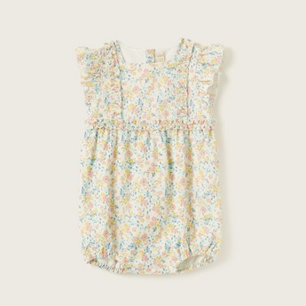 GIggles All-Over Floral Print Romper with Cap Sleeves