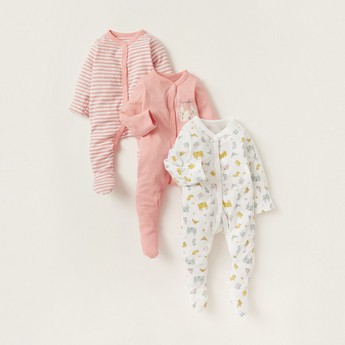 Juniors Printed Closed Feet Sleepsuit with Long Sleeves - Set of 3