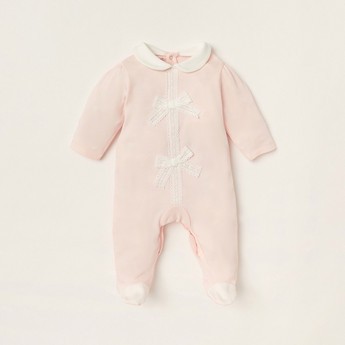 Giggles Lace Detail Closed Feet Sleepsuit with Long Sleeves