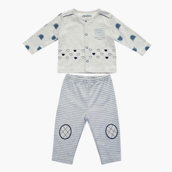 Juniors Bear Print Front Open T-shirt and Pyjama Set