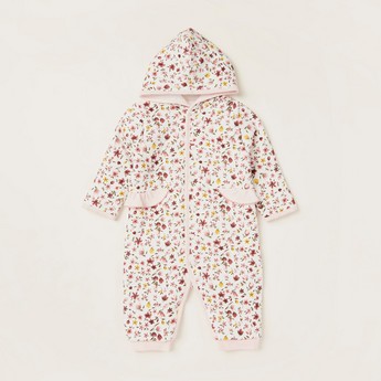 Juniors All-Over Floral Print Sleepsuit with Long Sleeves and Hood