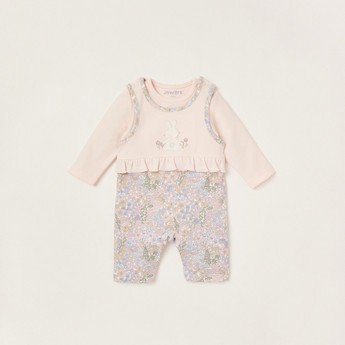 Juniors 2-Piece Solid T-shirt and Printed Dungaree Set