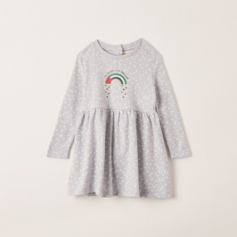 Juniors UAE National Day Print Knit Dress with Long Sleeves