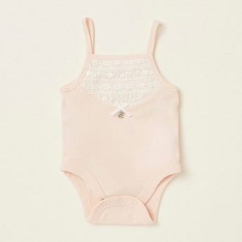 Giggles Solid Sleeveless Bodysuit with Lace Detail and Press Button Closure