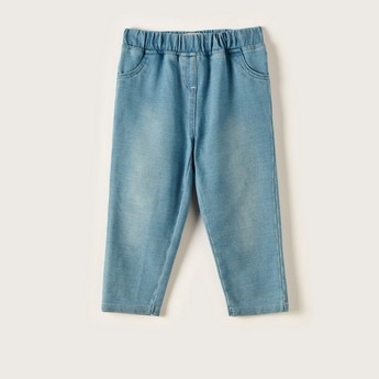 Juniors Solid Denim Pants with Elasticated Waistband