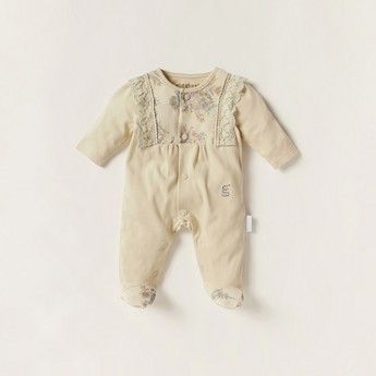 Giggles Embroidered Closed Feet Sleepsuit with Long Sleeves