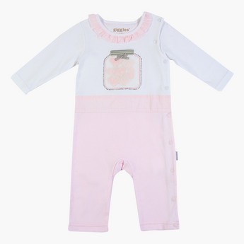 Giggles Textured Sleepsuit with Long Sleeves and Ruffle Detail