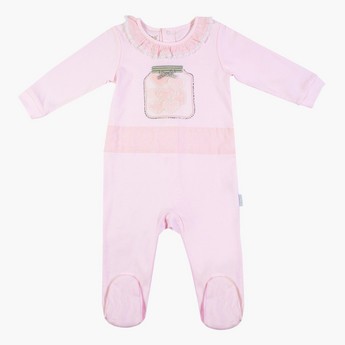 Giggles Applique Detailed Closed Feet Sleepsuit with Long Sleeves