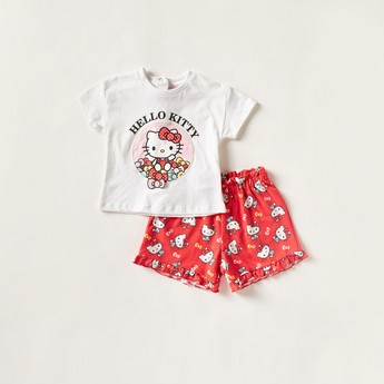 Sanrio Hello Kitty Print Crew Neck T-shirt and Shorts Set