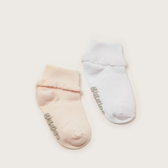 Giggles Solid Socks with Lace Detail - Set of 2