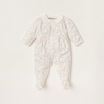 Giggles All-Over Floral Print Closed Feet Sleepsuit with Long Sleeves