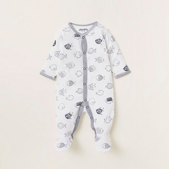 Juniors All-Over Printed Closed Feet Sleepsuit with Long Sleeves