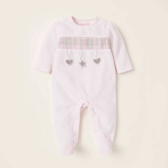 Juniors Embroidery and Checked Detail Sleepsuit with Snap Button Closure