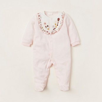 Juniors Floral Embroidered Closed Feet Sleepsuit with Long Sleeves